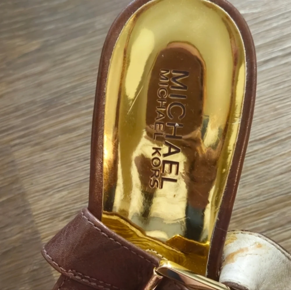 Michael Kors Brown Leather Zebra Print Platform Sandals - Picture 9 of 12